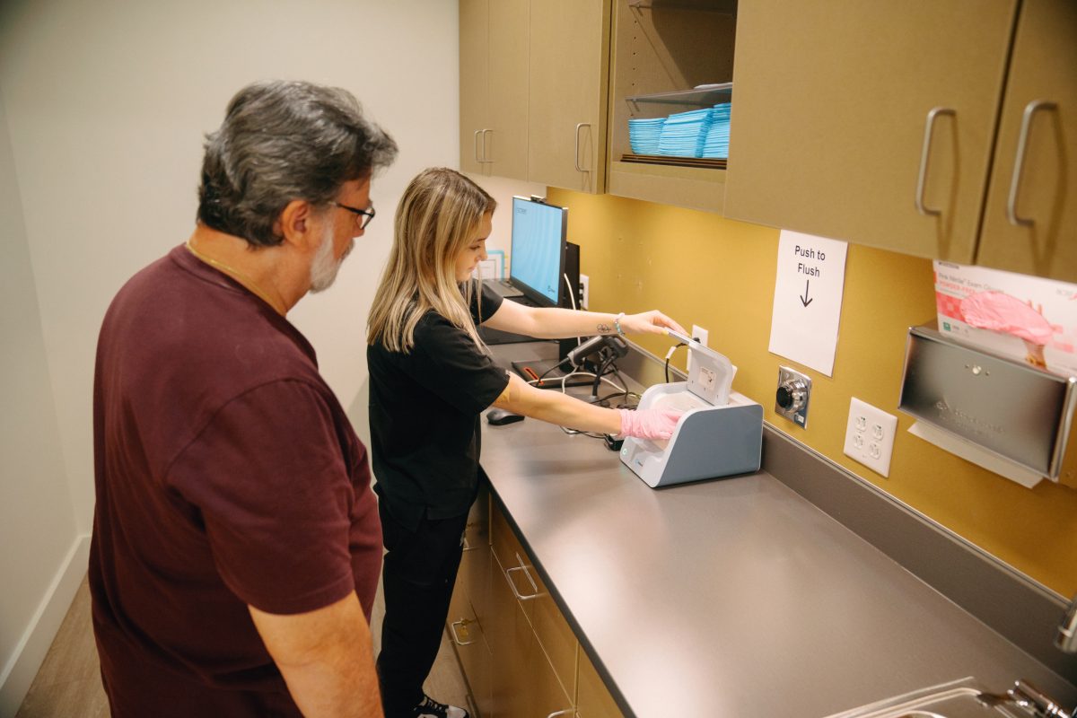healthcare provider performs a drug test.